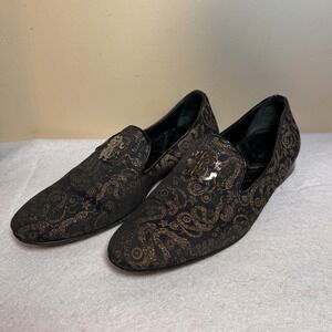 Roberto Cavalli Men Black Gold Paisley Smoking Slipper Loafers EU 43.5/ Italy